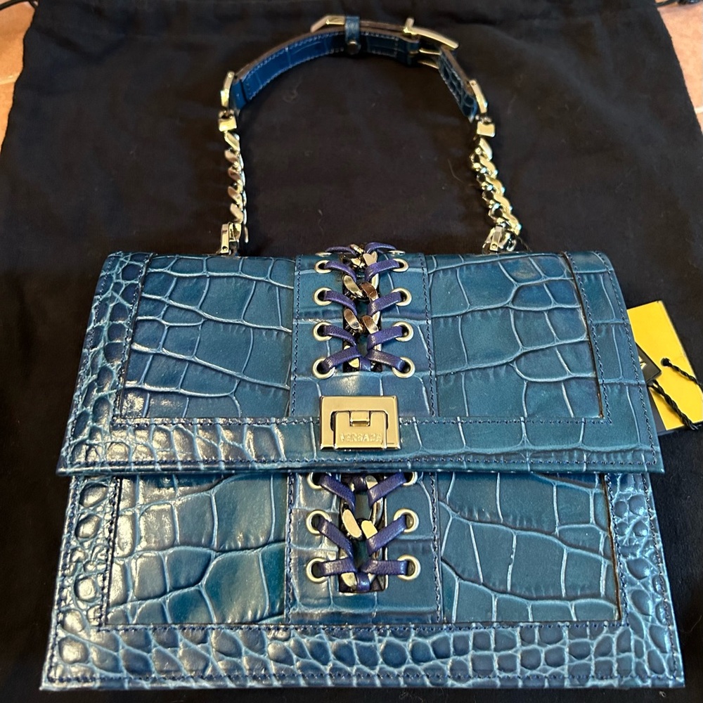 NWT Vintage Versace Embossed Croc Top Handle Bag